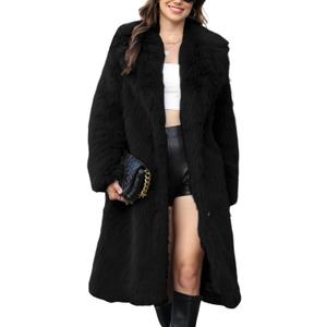 Gihuo Women' s Faux Fur Coat Lapel Collar Long Sleeve Furry Jacket Long Shaggy Jackets Open Front Warm Outerwear (Medium, Black)
