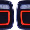 Smoked Halo Tail Lights Square Rear Combination Tail Lights Lamps Assembly Replacement for 1976-2006 Wrangler TJ YJ CJ5 CJ7 with Passenger and Driver Side Marker Stop Turn Signal Brake Lights, 2Pcs