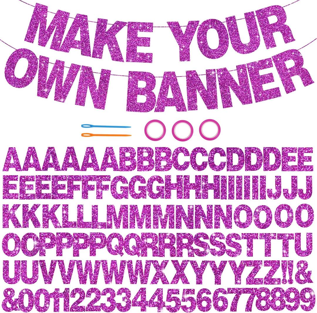BEISHIDA 116 PCS A-Z DIY Letter Banner Kit Make Your Own Banner Including 111 Letters and Numbers 3 Rope and 2 Threading Device, Customized for Birthday Graduation Wedding Decor Purple