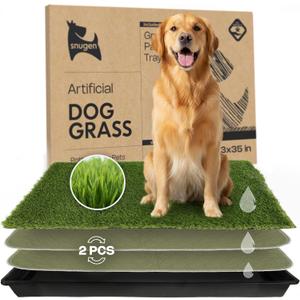Dog Grass Pad with Tray 23”x35” – Artificial Pet Grass Patch for Dogs’ Potty with 2 Pcs of Washable Pee Pads & Puppy Potty Tray – Dog Litter Box Indoor & Outdoor for Puppy Training