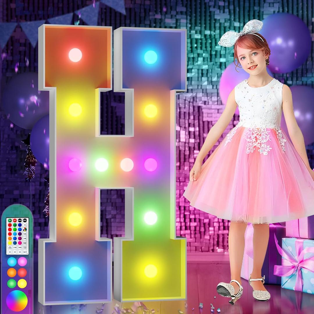 Imprsv 4FT Colorful Marquee Letters H, 18 Colors Large Light up Letters Alphabet Sign with Remote, Large Marry Me Sign, Birthday Party Decorations Anniversary Wedding Decoration