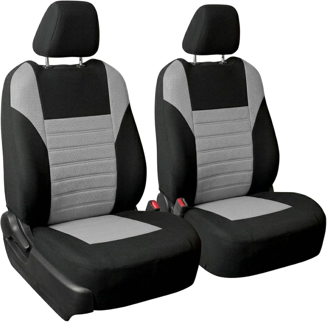FH Group Gray Polyester Car Seat Cover, 3D Air Mesh, Front Set, Airbag Compatible, Universal Fit for Cars Trucks SUVs