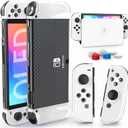 HEYSTOP Switch OLED Case for Nintendo Switch OLED Model, Dockable Cover Hard PC Protector Case for Switch OLED Grips and Accessories with Thumb Stick Caps 