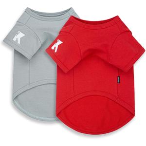 Koneseve Dog Shirt Breathable Cotton Stretchy Clothes for Small Pets 2-Pack Sunny Red & Smoky Blue M (M-(6~9lb) | Chest(~15.3"))
