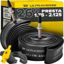 Ultraverse Bike Inner Tube for 26, 27.5 X 1.75/1.95/2.10/2.125 inch Bicycle tire Sizes with Presta Valve - Rubber Tubes for Mountain and Trail, Cruisers, MTB, and All Terrain Bikes, Set of 2