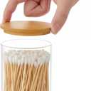 INIUNIK Glass Qtip Holder Dispenser with Bamboo Lid - 2 Pack Apothecary Jars - Cotton Balls Pads Swabs Holder Jar - Bathroom Vanity Canisters Jars for Countertop Storage and Organization