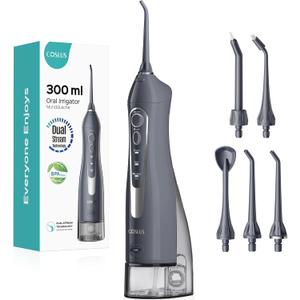 COSLUS Water Dental Flosser Teeth Pick: Portable Cordless Oral Irrigator 300ML Rechargeable Travel Irrigation Cleaner IPX7 Waterproof Electric Flossing Machine for Teeth Cleaning C20(F5020E) Grey