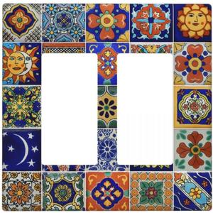 Talavera Mexican Tiles Double Gang Rocker Decorative Light Switch Cover,2-Gang Decorator Wall Plate Switch Plate Cover Receptacle Outlet Cover,Size 4.50" X 4.57"inch