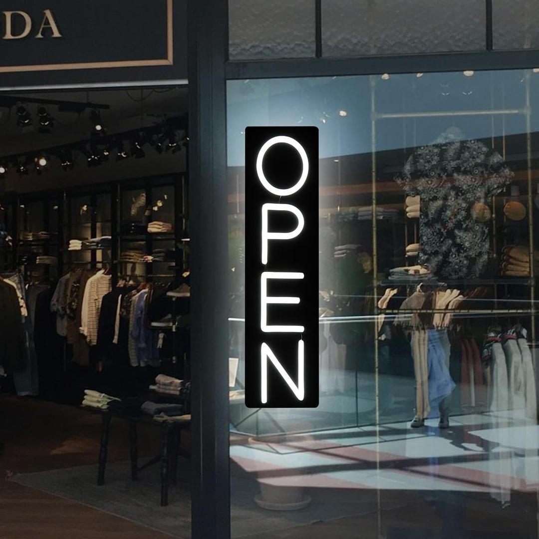 Open Signs for Business 12V/2A Ultra Bright LED Neon Open Sign 22 Inch Lighted Open Sign Electric Light Up Open Sign for Business Storefront Window Glass Door Retail Shop Store Bar Salon (White-Vertical)