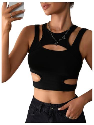 Milumia Women's Cut Out Gothic Tank Top Sexy Fitted Going Out Crop Tops Rave Club Black Small
