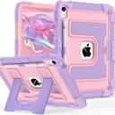 Case for iPad (A16) 11th Generation 11 Inch 2025, iPad 10th Generation Case 10.9 Inch 2022, Heavy Duty i Pad Cover 10th Gen with Large Kickstand Pen Holder Shoulder Strap, Purple Rose