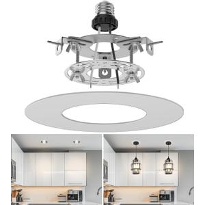 Recessed Can Light Conversion Kit for 5" and 6" Ceiling Fixtures - Pendant/Hanging Light Upgrade, Compatible with Ceiling Fans, Includes 7" Flat Steel Medallion, White Finish