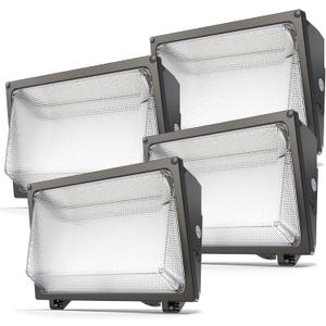 Glass Lens Wall Pack: 120W Outdoor LED Wall Lights 4Packs - 18000lm LED Wall Pack with photocell for Yard Entryways Walkways UL Listed