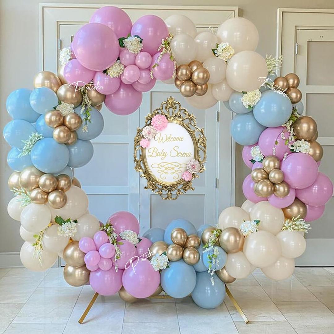 Pateeha Gender Reveal Balloon Arch Kit 12Ft Pink Blue Balloon Garland Metallic Champagne Balloons for Gender Reveal Decorations Boho Neutral Baby Shower Birthday