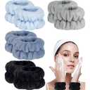 8pcs Wrist Bands for Washing Face, Absorbent Face Washing Wristbands, Microfiber Women's Spa Wrist Towels, Stretchy Wash Band for man, Prevent Water from Spilling Down Your Arms (D-Black+Gray+Blue+Cyan)