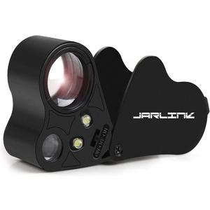 JARLINK 30X 60X Illuminated Jewelers Loupe Magnifier, Foldable Jewelry Magnifier with Bright LED Light for Gems, Jewelry, Coins, Stamps, etc (Black)
