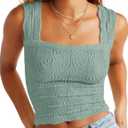 Crop Tank Tops for Women Square Neck Summer Top Wide Strap Tank Top (S)