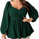 SCOMCHIC Women's Plus Size Blouses Long Sleeve Sweetheart Neckline Babydoll Ruffle Peplum Smocked Cute Casual Fall Tops, 1XL