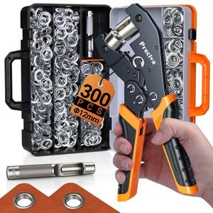 Grommets Tool Kit with 300 PCS 1/2 inch Grommets and Carrying Case,Heavy Duty Eyelet Punch Pliers Set, Precision Eyelet Tool for Canvas, Leather, Tarps, Fabric, and DIY Repairs