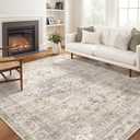Area Rug for Living Room - 10X12 Soft Washable Vintage Floral Distressed Large Carpet - Fade Stain Resistant Non Slip Rugs for Bedroom Dining Room Nursery Dorm Office Home Decor - Camel