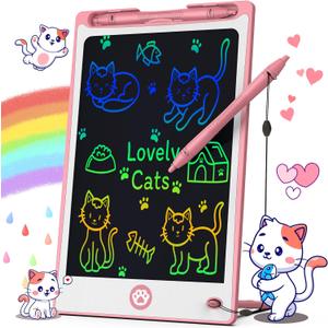Hockvill LCD Writing Tablet for Kids 8.8 Inch, Toys for Girls Boys Drawing Pad for 3 4 5 6 7 Year Old Kids Toys, Childrens Day Gift Valentines Gift for Kids Toddler Doodle Board Travel Essentials (Pink)