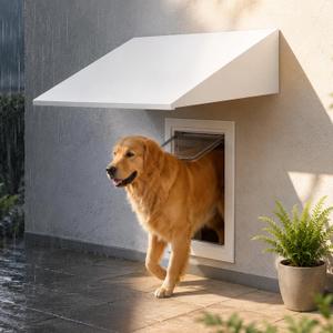 Pet Door Awning Canopy, 23.23 x 15.75 x 4.33 Inch Aluminum Outdoor Shelter, White Weather Protection Cover for Dog/ Cat Doors, Patio, Spa & Lawn Areas