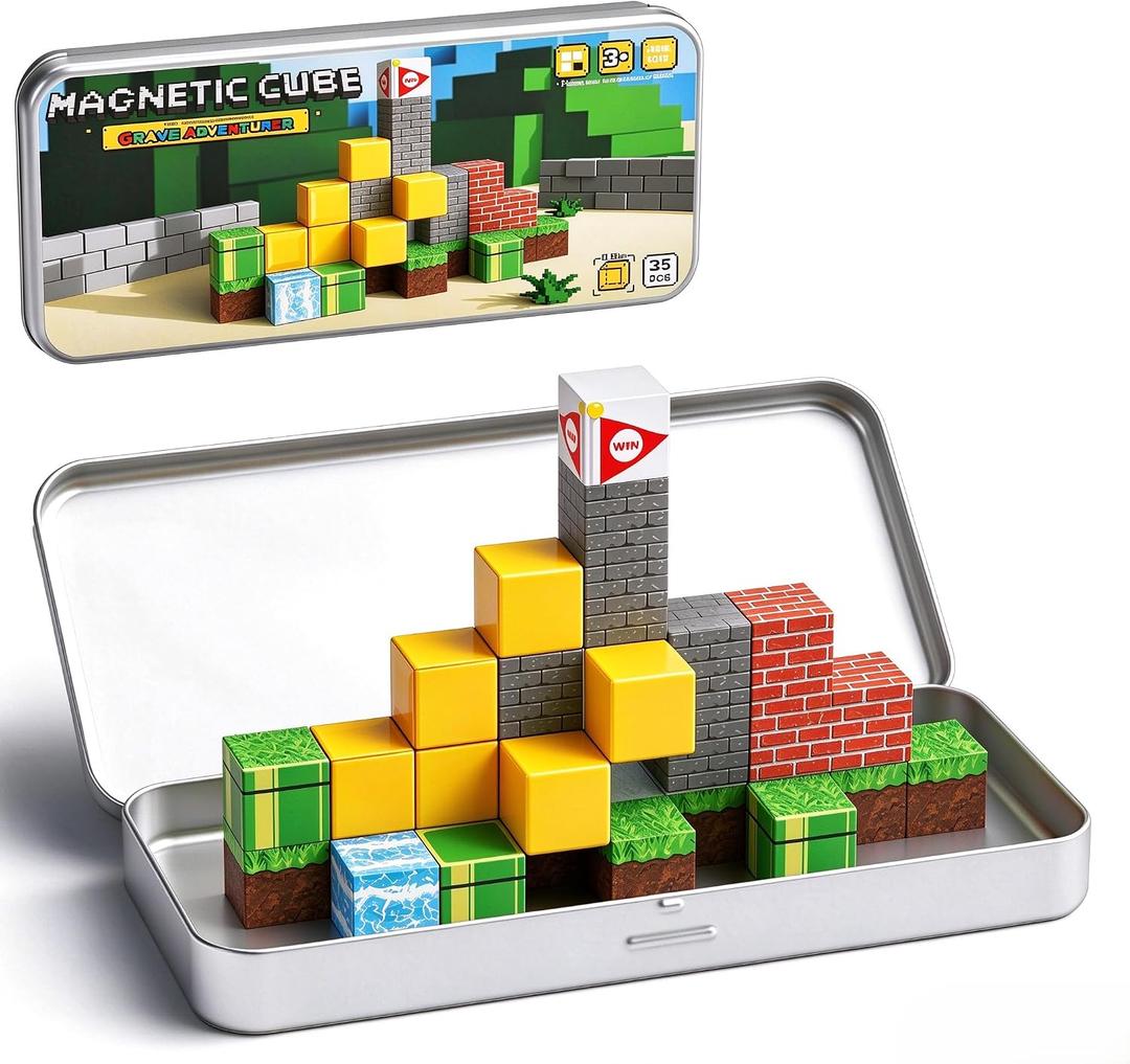 Magnetic Adventure Travel STEM：35PCS Mini Blocks Kit for Ages 3-5