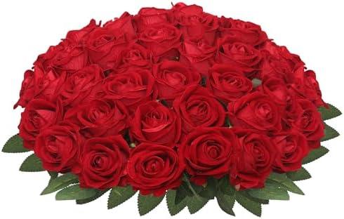 Roses Artificial Flowers,Realistic Silk Roses,Fake Roses Flowers Bulk,Artificial Roses Bouquet with Long Stems for DIY Home Wedding Centerpieces Party Decorations (Red, 36PCS)