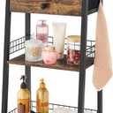 3-Tier Bathroom Ladder Shelf with Drawer, Bathroom Floor Storage Shelf, Freestanding Tower Shelf Ladder Bookshelf for Living Room, Bedroom -Rustic Brown