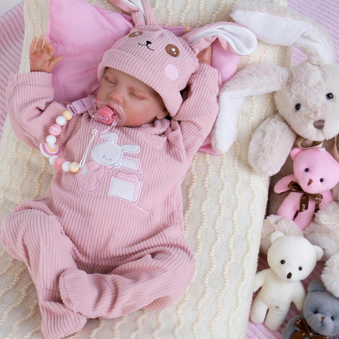 Aori Reborn Baby Dolls Girl - 18'' Realistic Sleeping Newborn - Lifelike Hand-Painted Vinyl Baby Doll with Doll Accessories Set - Weighted Body for Cuddling, for Collectors & Kids 3+