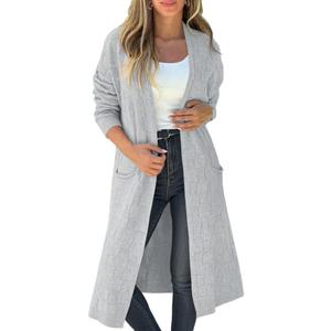 Saodimallsu Womens Long Cardigan Sweaters 2025 Oversized Open Front Checkerked Sweater Trendy Knit Jacket with Pockets