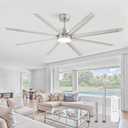 ZMISHIBO 84 Inch Ceiling Fans with Lights, Indoor/Outdoor Industrial Ceiling Fan with 8 Aluminum Reversible Blade, Quiet DC Motor, 3CCT & 6-Speed Remote Control, Damp Rated for Living Room/Garage/Shop