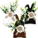 Yousoontic 3 Pcs Easter Table Decorations Farmhouse Bunny Decor for Home Wooden Tiered Tray Decor Table Centerpiece Rustic Spring Easter Bunny Decors Sign with Flower for Tabletop Mantel(Front)