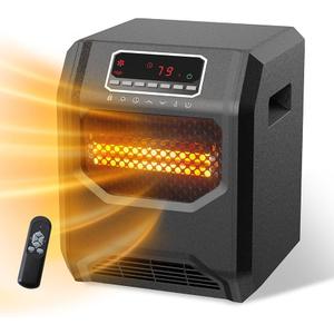 Space Heater Indoor Use, 1500W Electric Heaters Infrared Quartz Heaters with Thermostat, 1-12H Timer, LED Display, Child Lock, Portable Space Heater with 4 Heating Elements and Remote Control