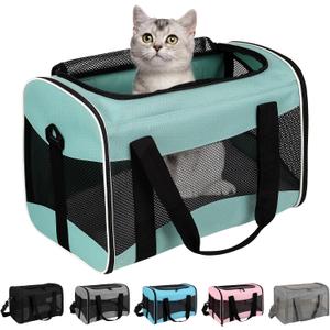Cat Carrying Case Pet Dog Carrier Soft-Sided Bag Airline Approved, Pet Travel Carrier Up to 15 Lbs, Collapsible Cat Carrier Dog Carrier for Medium Cats Small Cats Dogs(17x11x11 Green) (17.0"L x 11.0"W x 11.0"H)