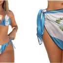 Women's 3 Piece Swimsuits Sexy Halter Triangle Side Tie Thong Bikini Set with Sarong Cover Ups (Blue, L)