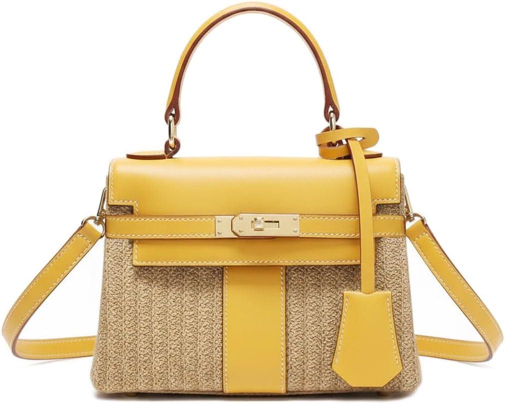 Straw Woven Women's Purse Vacation Box Handbag, Beach Crossbody Bag,Fashion Summer Shoulder Beach bags (Yellow)