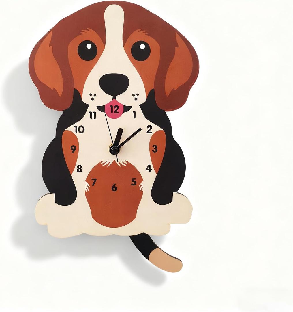 Dog Pendulum Wall Clock,Cute Swing Tail Beagle-styled Wall Clock Decorative for Living Room/Bedroom/Kid's Room/Kitchen,Large Unique Wood Silent wall clock,Gift For Boy,Girl,Friend,Family,Lover