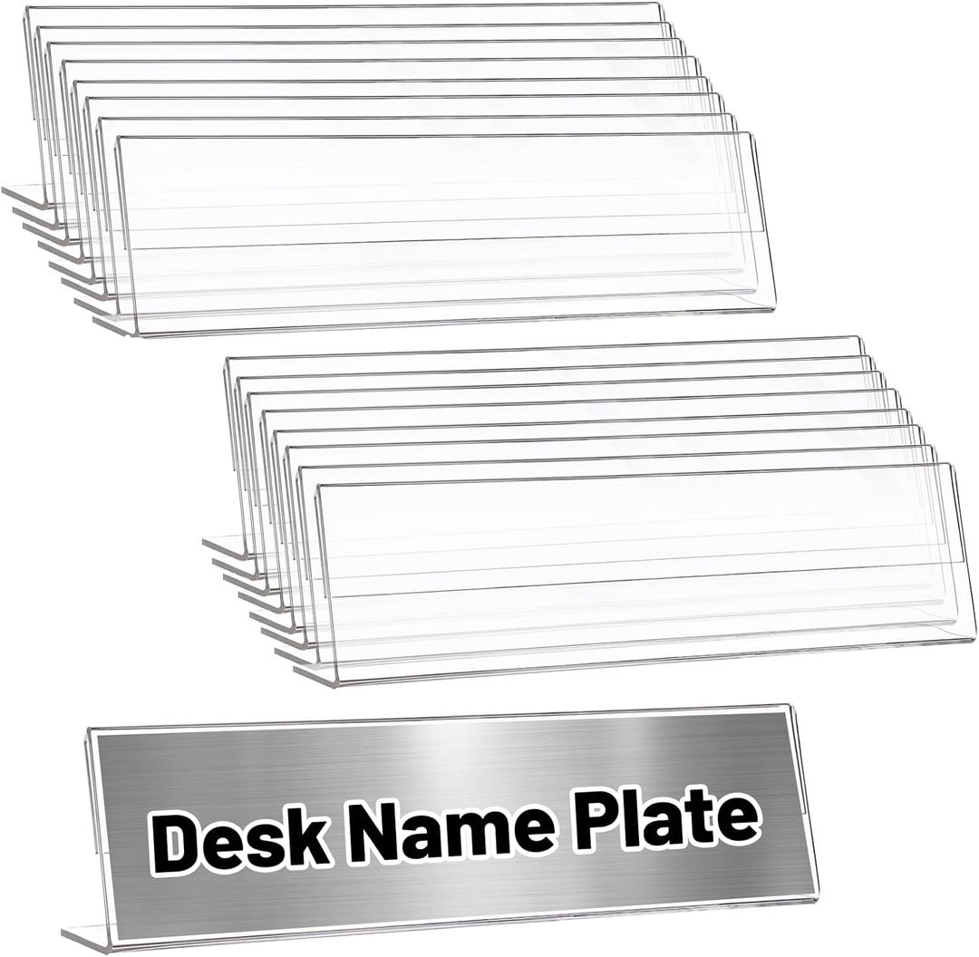 Acrylic 12 Pack Name Plates for Desks, 2x8 Clear Desk Name Plate Personalized, Desk Sign Holder for Table Display, Tent Name Plate Display for Office Conference, Business Event/School Classroom