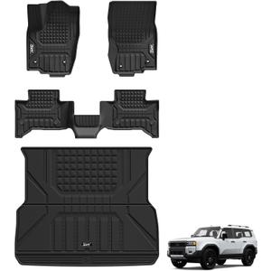 3W Floor Mats & Cargo Liner for 2024 2025 2026 Toyota Land Cruiser Prado & Lexus GX550 5 Seat (with CoolBox), TPE Custom Fit Floor Liner & Trunk Mats 1st &2nd Rows Car Mats & Cargo Mat
