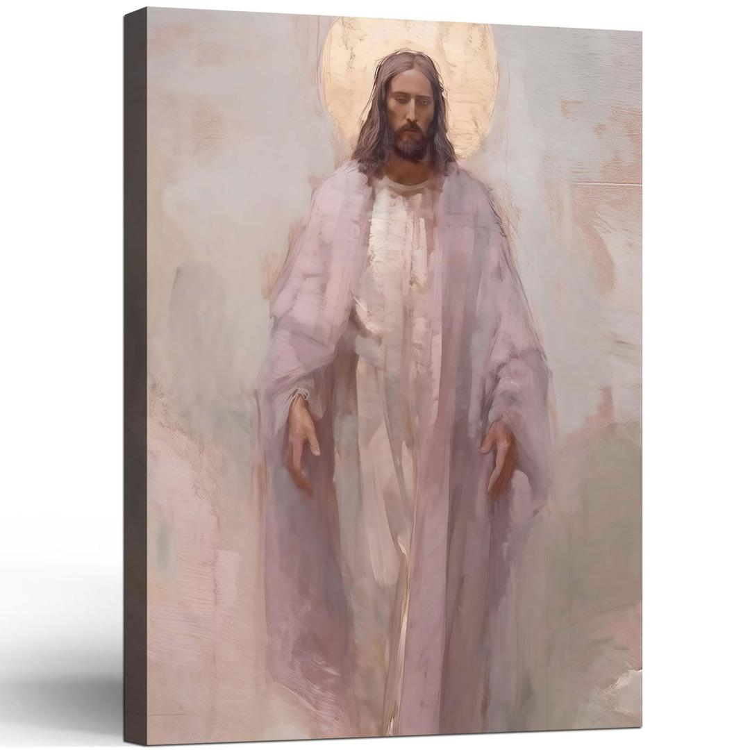 Framed Jesus Christ Christian Wall Art Decor Canvas Print Wall Painting Canvas Poster Picture Faith Religious Artwork for Living Room Bedroom Church Gallery Decor 16x24 Inch Ready to Hang