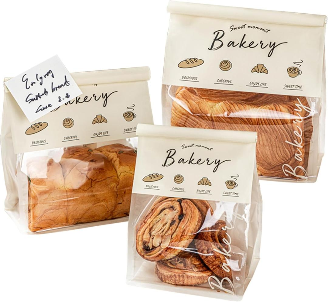 Vinland Window Opening Bread Paper Bag, with Steel Wire Edge Sealing, No Need for Stickers, Suitable for Bread, Cookies, and Snacks (5.1x3.9x11 inch 50)