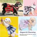 Dog Dress Bowknot Harness Leash Set for Small Dogs Girl Cute Plaid Dog Dress Pearls Bow Tie Spring Summer Princess Clothes Birthday Holiday Doggie Outfits for Puppy Cats Girl Apparel (Red, Small)