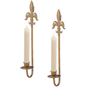 Fleur De Lis Wrought Iron Candle Sconces Set of 2, Rustic Candle Holders Hanging for Living Room Farmhouse Fireplace Wedding (Antique Copper)
