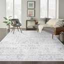 LIVEBOX Traditional Rug 9x12 - Large Gray Vintage Rug for Living Room, Washable Soft Floral Carpet Anti-Skid Thin Neutral Rugs for Office Bedroom Dining Room, Silvery gray