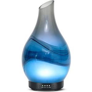 MAXWINER Essential Oil Diffusers Handmade Art Glass Ultrasonic Aromatherapy Diffusers with 7 Colors Lights Changing, Waterless Auto Shut-Off, Time Setting for Home, Office, Room 120ml (Ink)