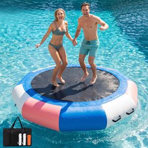 Inflatable Water Trampoline for Lake, 8FT Floating Lake Trampoline for Adults, Heavy Duty Water Swim Platform for Lake Ocean with Ladder & Ropes (No Pump)