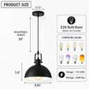 Kitchen Pendant Lighting Over Island, Matte Black Hanging Light Fixture, Pendant Lights for Dining Living Room Hallway