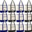 Sanwuta 12 Pack Canvas Tote Bags Bulk, Reusable Shopping Grocery Bags with Handles for Women, Teacher & Mother's Day Gifts (Dark Color)