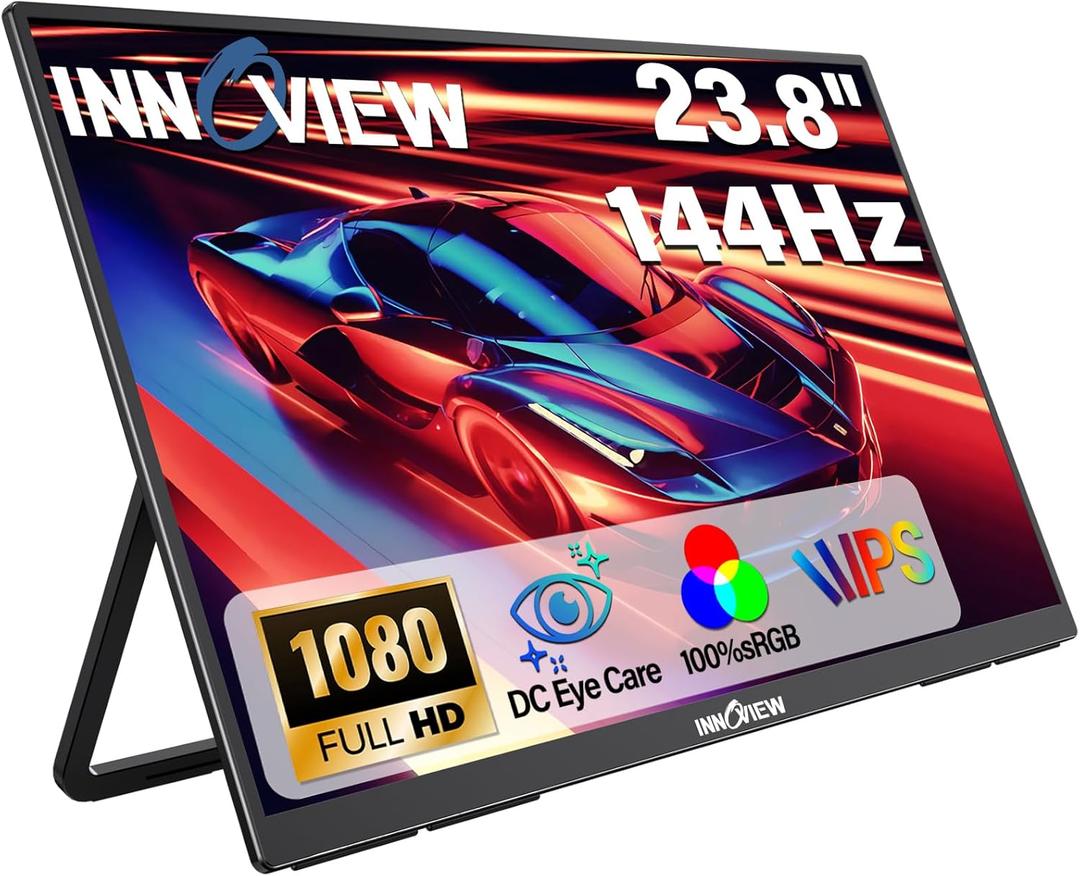 InnoView 23.8" 1080P Portable Monitor, FHD 144HZ 100% SRGB IPS USB-C HDMI Large Work Home Gaming Second Monitor W/180Adjustable Stand for Laptop, MacBook, Phones
